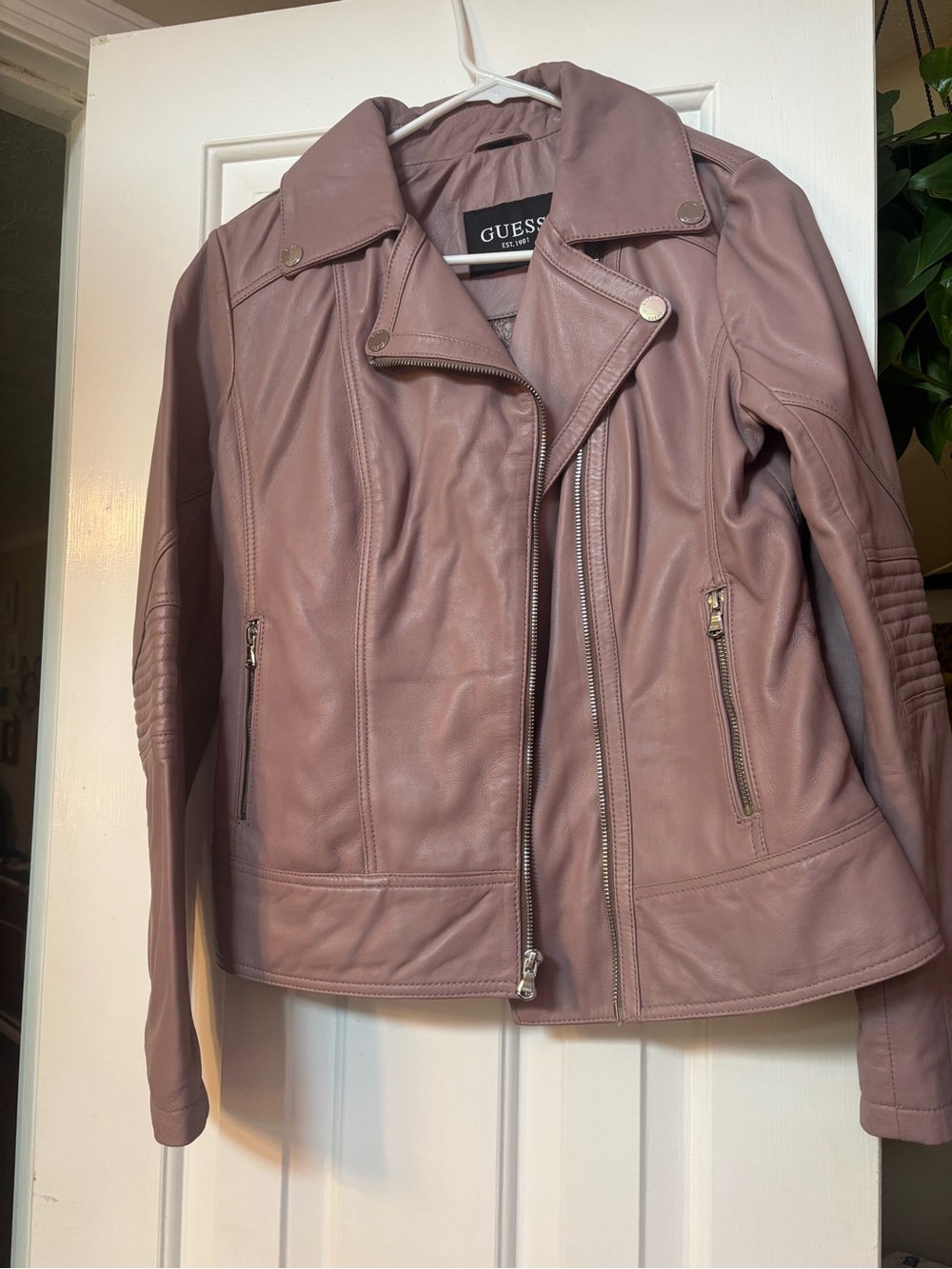 GUESS Mauve Pink Faux Leather Moto Jacket